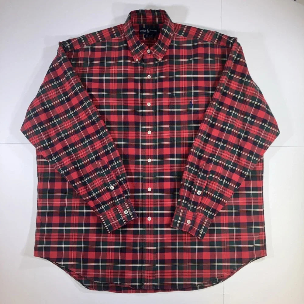 Polo Ralph Lauren Mens Large Plaid Long Sleeve Button Down THE BIG SHIRT Tartan